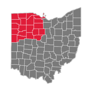 A map of highlighted counties of Northwest OHio.