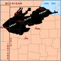 Map of the Great Black Swamp region in Ohio.